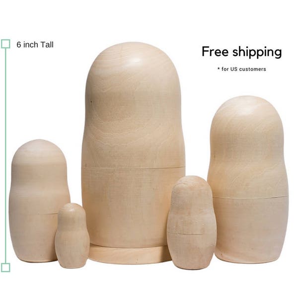 Blank nesting dolls 6" 5 dolls * Unpainted wooden toy * handmade wooden Russian dolls * art craft project * safe toy gift * custom toy