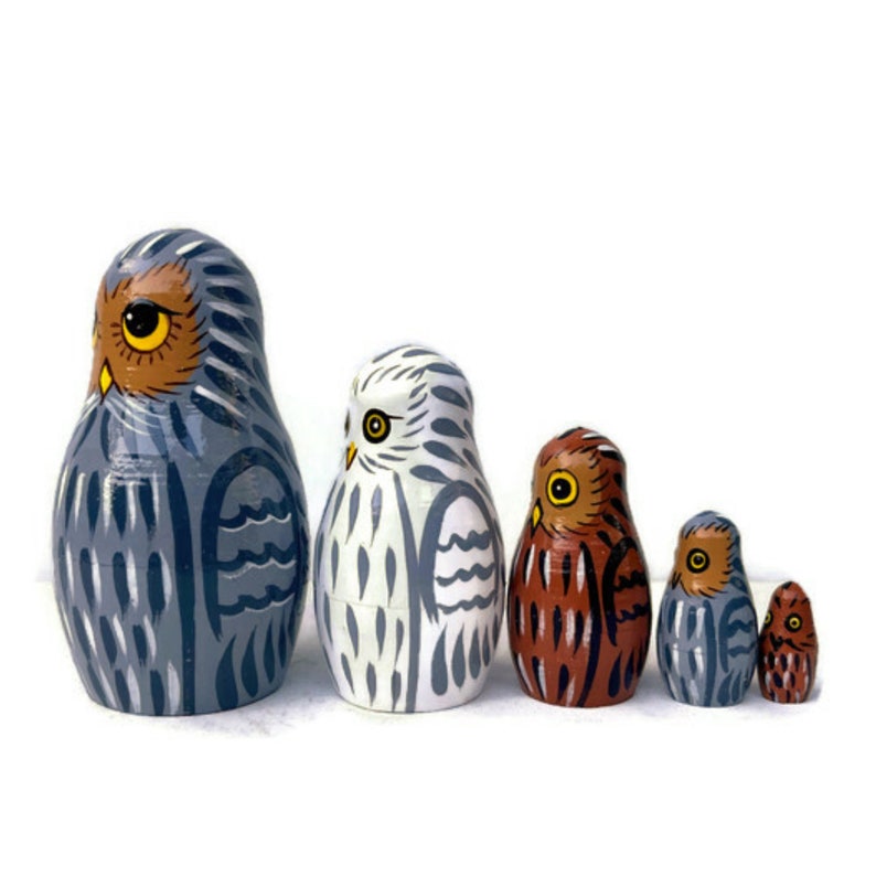 Owls Nesting dolls for kids Handmade wooden toy Developing skills gift for boy or girl Christmas gift idea Owl family Stockings image 9