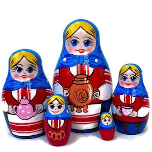Handmade Nesting Dolls: Traditional Tea Ceremony Babushka, Montessori Toy