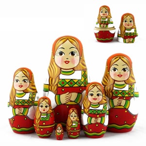 Traditional nesting dolls for kids, handmade wooden toy, puzzle game, developing skills Montessori toy, Christmas stockings