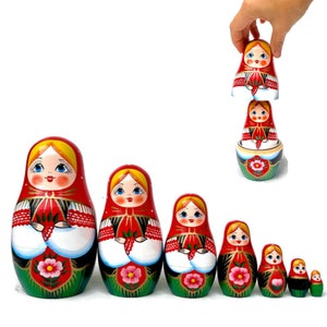 Handmade Wooden Nesting Dolls: Gold Accent Puzzle Toy (7-Piece)