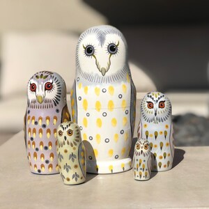 Owl Nesting Dolls Handmade Wooden Toy for Developing Skills Montessori Waldorf Educational Gift for Kids Christmas gift Owl Decor image 9