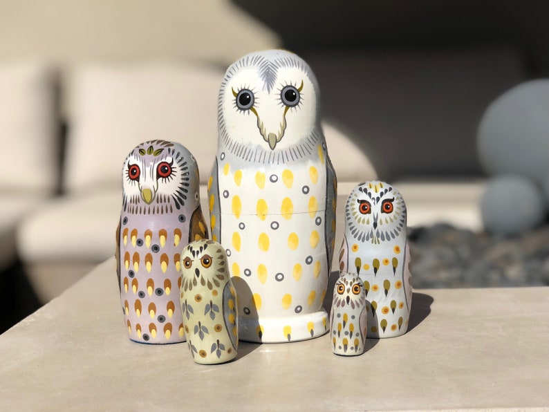 Owl Nesting Dolls Handmade Wooden Toy for Developing Skills Montessori Waldorf Educational Gift for Kids Christmas gift Owl Decor image 9