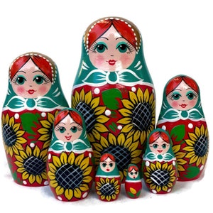 Sunflower Nesting Dolls: Handmade Wooden Toy, Montessori Babushka Set