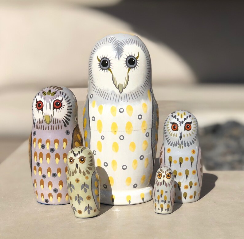 Owl Nesting Dolls Handmade Wooden Toy for Developing Skills Montessori Waldorf Educational Gift for Kids Christmas gift Owl Decor image 8