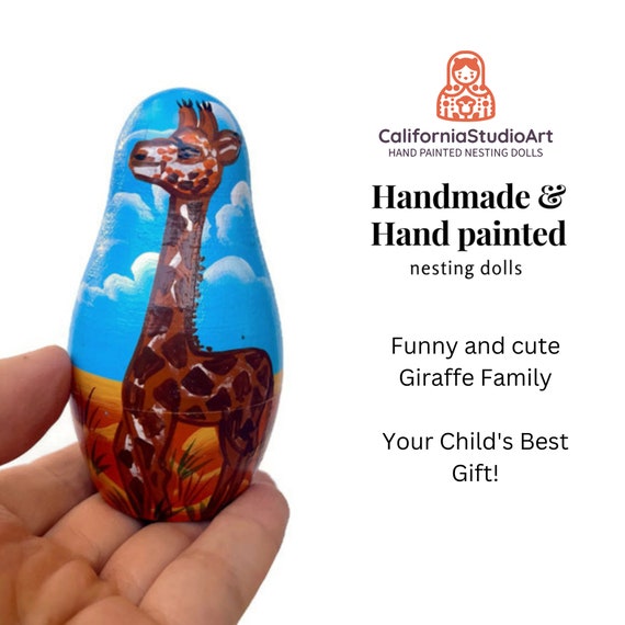 Giraffe Nesting Dolls Wooden Animal Stacking Toy for Kids Skill Development Christmas Gift Handmade Safari Inspired Set African Etsy