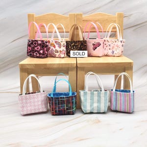 12 inch Doll Handbag Purse Spring 18 inch Doll Shopping Overnight 14 inch Accessory Reversible Tote Bag Flowers Hearts Stripes