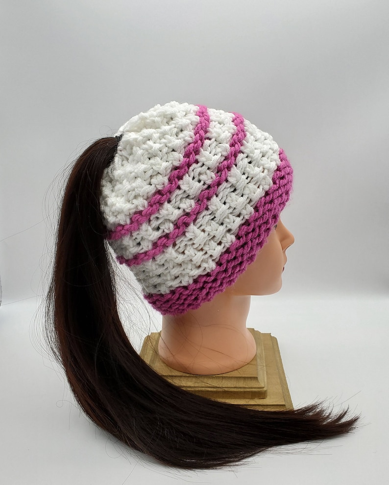 Messy bun hat for women winter knit hat Fall and winter fashion Messybun pony tail hat Ponytail knit beanie classic knit hat