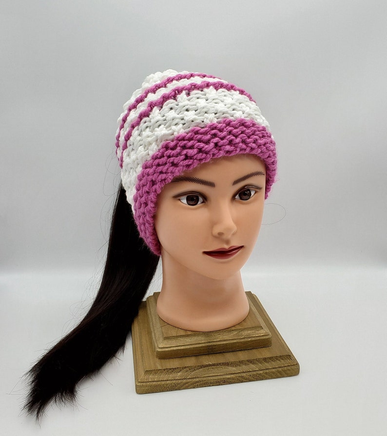 Messy bun hat for women winter knit hat Fall and winter fashion Messybun pony tail hat Ponytail knit beanie classic knit hat