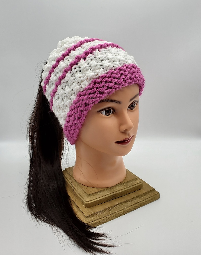 Messy bun hat for women winter knit hat Fall and winter fashion Messybun pony tail hat Ponytail knit beanie classic knit hat