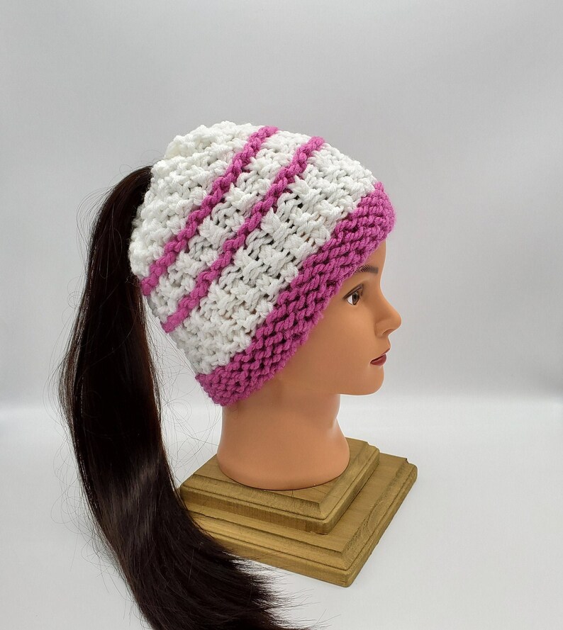 Messy bun hat for women winter knit hat Fall and winter fashion Messybun pony tail hat Ponytail knit beanie classic knit hat