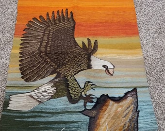 Águila egipcia de lana para colgar en la pared, arte de fibra con pájaro aterrizando (10,5 x 70 cm)