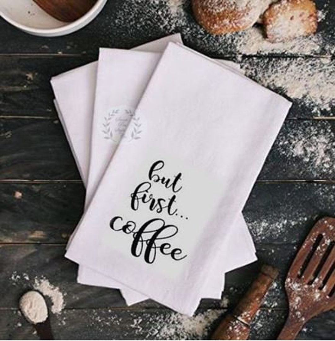  Ok! But first Coffee Kitchen Towel - Extra large flour