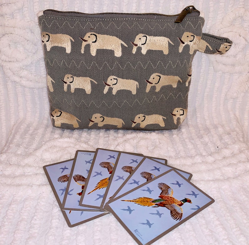 Lined Elephant Zipper Pouch Bronze Zipper