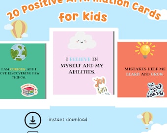 子供向けの印刷可能な肯定カード、モチベーションカード、ポジティブカード、毎日の肯定、子供向けのポジティブカード、子供向けの肯定カード