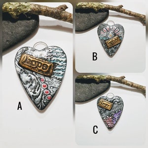 Polymer Clay & Faux Enamel Sentiment Heart Pendants