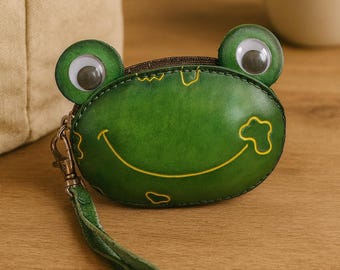 Handmade Leather Frog Coin Purse – Small Change Pouch, Animal Lover Gift
