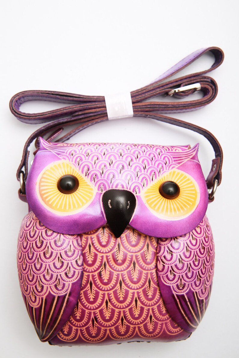 PurseWorld Women Handmade leather Blue Owl Bag Etsy