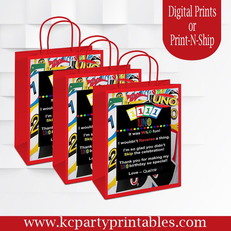 Uno Themed gift bags. Custom chip bags. Uno Party. Etsy