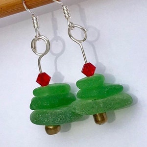 Seaglass Christmas Tree Earrings- Sterling Silver