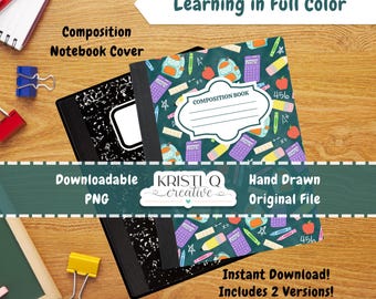 Printable Composition Notebook Cover | Hand Drawn Back to School Journal Cover