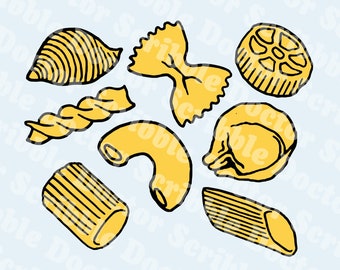 Pasta Shapes SVG | Cute trendy noodle printable for sublimation, laser engraving, silhouette, cameo