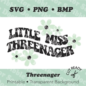 Kleine Fräulein Threenager SVG | Kindergeburtstag niedliches trendy cut Datei druckbares Zeichen für 3.Geburtstag