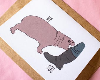 Moo Deng Hippo Valentines Card | Cute aesthetic baby animal anniversary gift