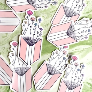 Blumen Buch Vinyl Aufkleber | Süßer ästhetischer Naturliebhaber-Laptopaufkleber