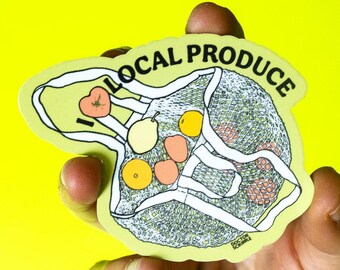 Local Produce Vinyl Sticker | Cute, aesthetic farmer's market groceries laptop decal