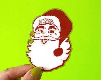 Vintage Santa Clause Vinyl Sticker | Cute aesthetic Christmas retro holiday kitsch laptop decal