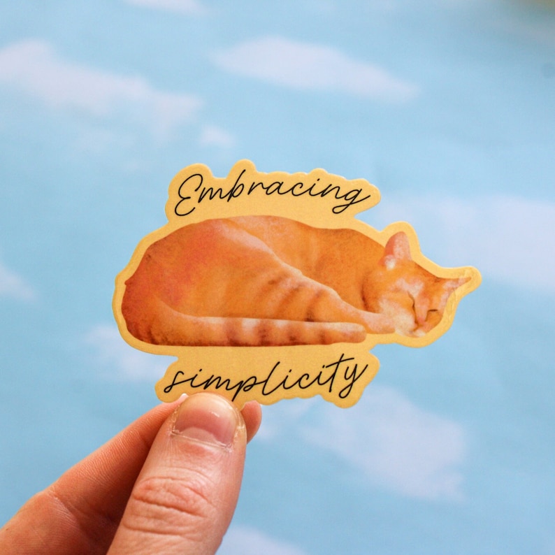 Comfortable Cat Sticker Sleeping Cat Vinyl Sticker | Cute Aesthetic Positive Mindful Mental ...