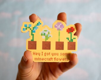 Mine Craft Flowers Sticker | Cute aesthetic kids video game funny romantic valentines decal