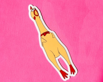 Screaming Rubber Chicken Vinyl Sticker | Funny weird humor cute aesthetic dog toy laptop decal