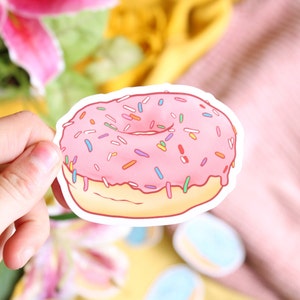 Pegatina de vinilo con forma de donut pastel / Linda calcomanía para computadora portátil con diseño de postre dulce y estético para revelar el género del bebé