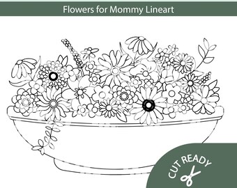 Flowers for Mommy SVG | Cute kids bouquet for mom printable floral line art download for laser engraver, cutting machine, sublimation