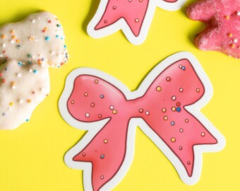 Frosted Animal Cookie Bow Vinyl Sticker | Cute aesthetic girly pink sweet sprinkle dessert laptop decal
