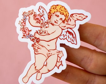 Cherub Angel Vinyl Sticker | Cute aesthetic pastel floral renaissance laptop decal