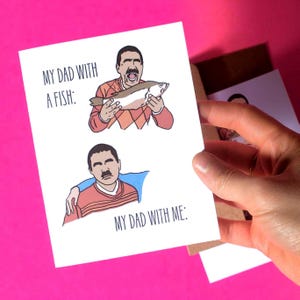Papa avec poisson carte de voeux pour la fête des pères | Humour drôle de pêche, cadeau de meme de plaisanterie de papa