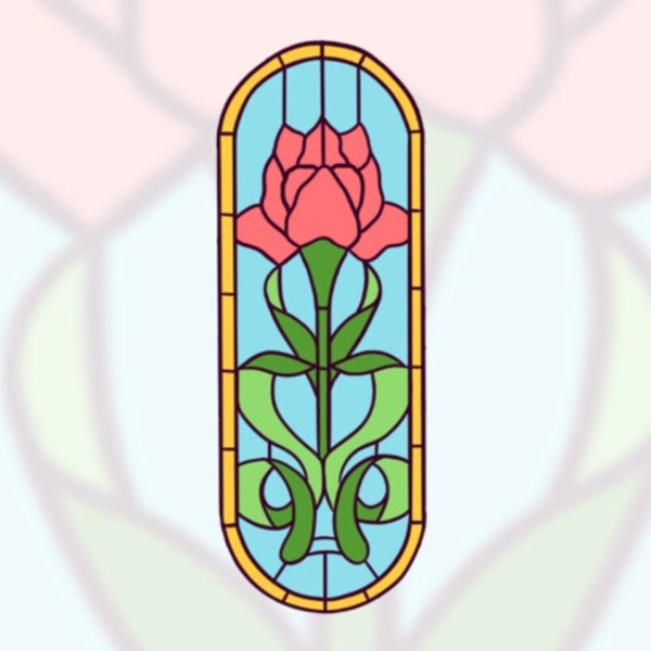 Stained Glass Belle Beauty Rose Digital File | Cute, Princess Theme SVG, PNG, Silhouette, Cricut Vector Files