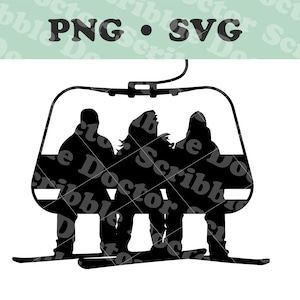 Snowboard Lift 3 Personen Silhouette SVG, PNG, Sublimationsdateien