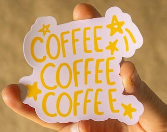 Coffee Coffee Coffee Vinyl Sticker | Cute aesthetic pink girly pastel laptop decal