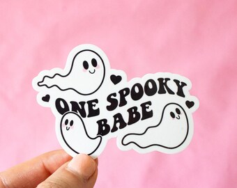 One Spooky Babe Vinyl Sticker | Cute aesthetic girly halloween ghost laptop decal
