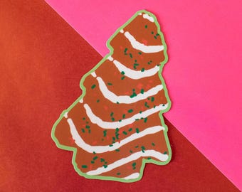 Chocolate Holiday Tree Snack Cake Vinyl Sticker | Cute, aesthetic vintage kitsch christmas tree dessert laptop decal