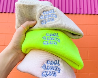 Cool Aunts Club Embroidered Beanie | Colorful fun auntie accessory pastel cuffed knit trendy women's warm hat