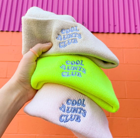 Cool Aunts Club Embroidered Beanie | Colorful fun auntie accessory pastel cuffed knit trendy women's warm hat