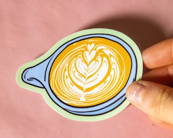 Latte Art Vinyl Sticker | Cute, aesthetic coffee lover romantic laptop decal