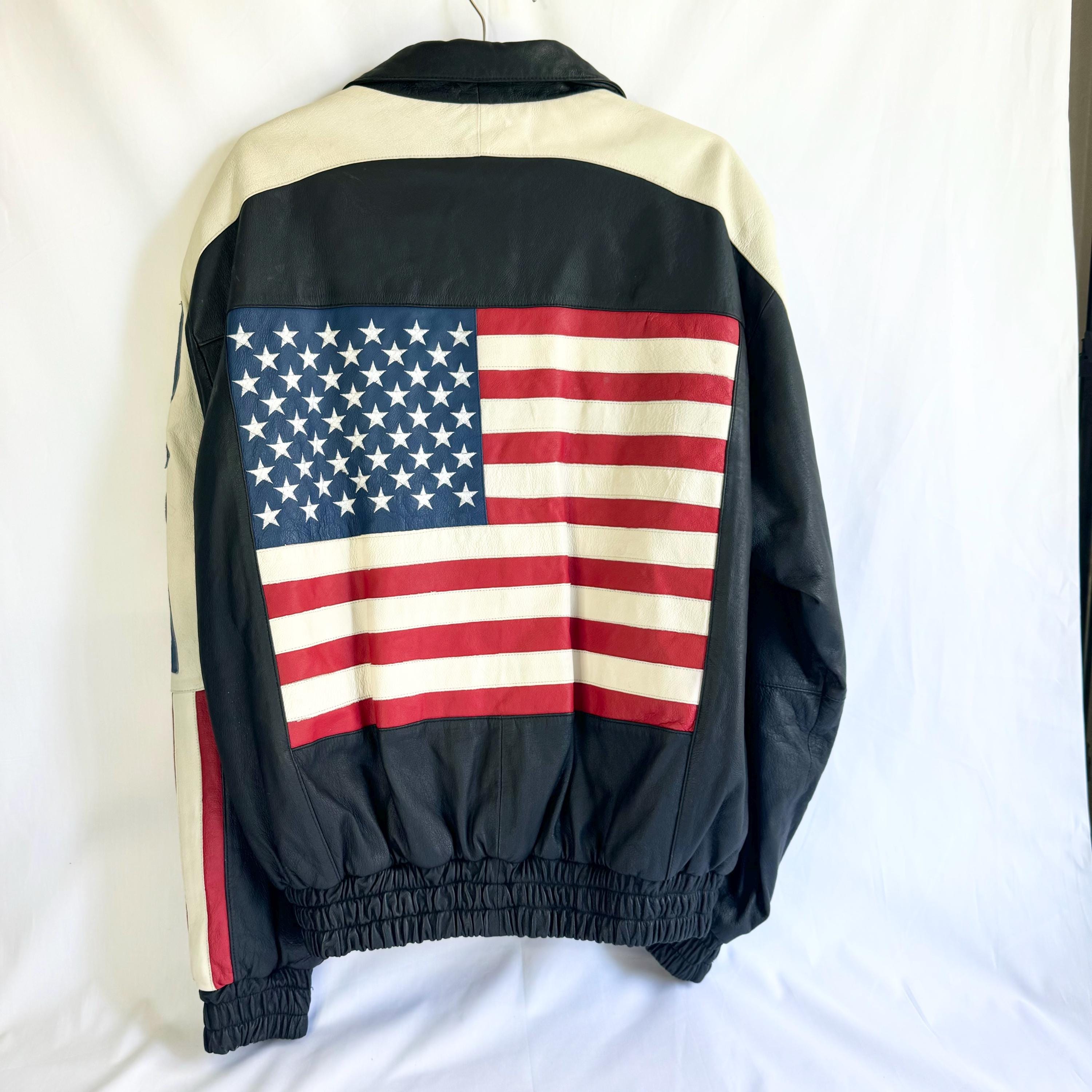 Vintage Leather Jacket American Flag - Etsy