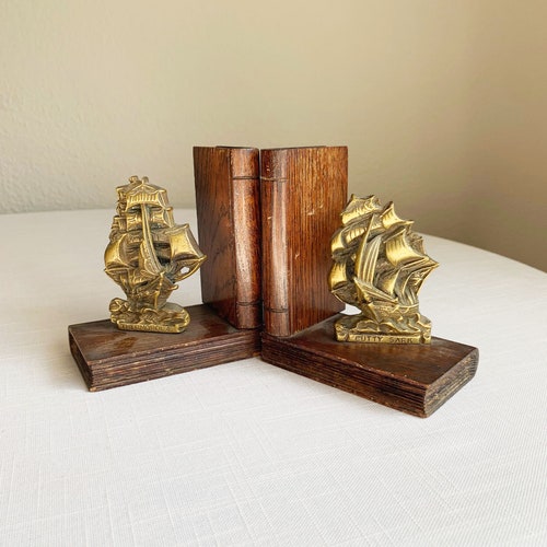 Small Brass shops Ship Bookends