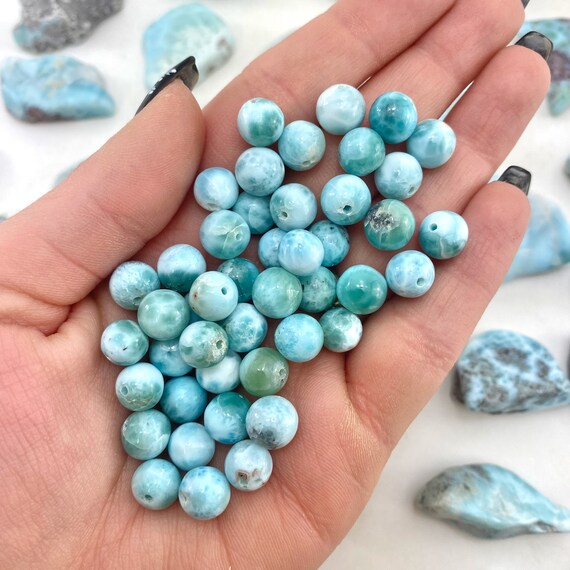 ONE 8mm Larimar Bead Round Larimar Bead Polished Larimar Bead